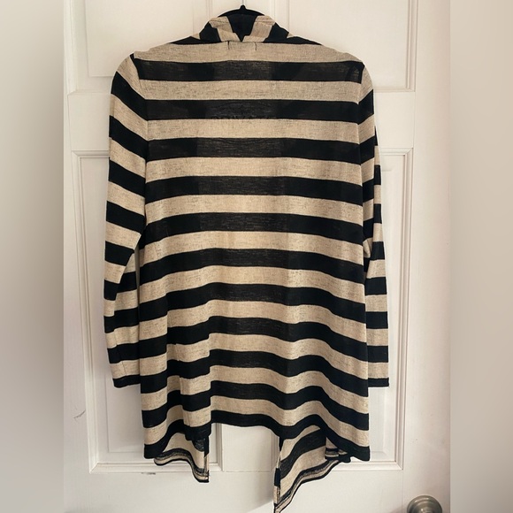 Premise Studio Black and Tan/Beige Striped Lightweight Open‎ Cardigan Large/L E - Picture 2 of 4